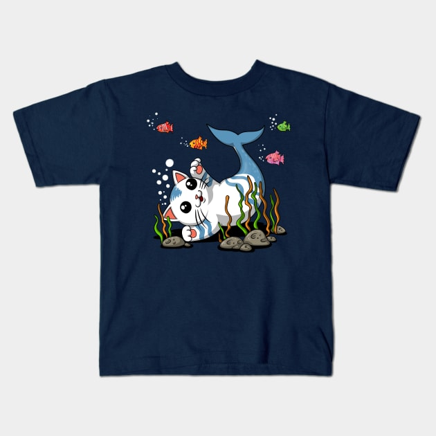 Cat Mermaid Kids T-Shirt by underheaven